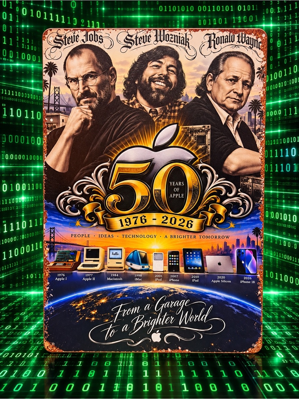 Apple 50th Anniversary Collector Poster — Gold, Blue, Black